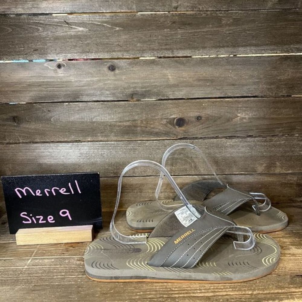 Mens Merrell Comfort Gray Casual Walking Sandals Flip Flops Size 9 M‎ GUC